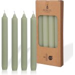 Lot de 4 bougies de table unies et nervures - 20 cm - dure de combustion : 7 heures - vert clair