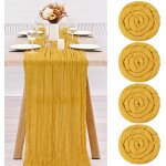 Lot de 4 chemins de table en etamine jaune moutarde, nappe en gaze de 300 cm, dcorations rustiques pour ...