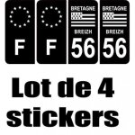 Lot 4 stickers - 56 et f europe morbihan autocollant plaque bretagne sticker fond noir plaque immatriculation ...