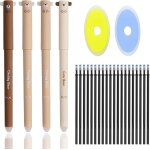 Lot de 4 stylos gel effaables avec 20 recharges et 2 gommes - pour enfants, etudiants, papeterie, bureau ...