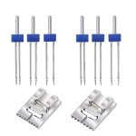 Lot de 6 aiguilles doubles froiss�es avec 2 pieds presseurs a 9 rainures pour machine a coudre
