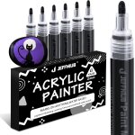 Lot de 6 marqueurs acryliques noirs a pointe epaisse - etanche - pour bois, mtal, verre, tissu, pierres ...