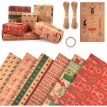 Lot de 6 papier cadeau de nol papier avec motif pour d'lments de nol avec carte en papier kraft, ...