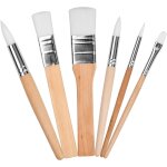 Lot de 6 pinceaux en bois, poils en nylon, ronds, plats et pointus, pour aquarelle, acrylique, gouache ...