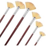 Lot de 6 pinceaux eventail - poils en nylon doux, long manche en bois pour acrylique, aquarelle, peinture ...