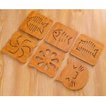 Lot de 6 sous - verres en bois motif flocon de neige pour th� et caf� - 14, 8 cm x 14, 8 cm