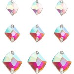 Lot de 72 strass a coudre en forme de losange, 3 tailles, strass en verre a facettes avec 2 trous, strass ...