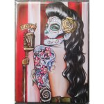Magnet pin up brune muerte chanteuse vieux micro shure 9x6. 5cm aimant frigo Magnet pin up brune muerte chanteuse vieux micro shure 9x6. 5cm aimant frigo