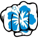 Main poing fleur hibiscus bleu autocollant sticker adhesif - taille : 17 cm