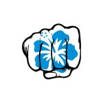 Main poing fleur hibiscus bleu autocollant sticker adhesif - taille : 4 cm