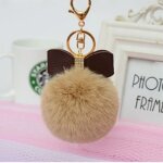 Marron1 - cls pompon en fausse fourrure pour femmes, strass en cuir, nud papillon, boule de lapin ...