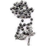 Meimie - store chapelet en hmatite avec la terre sainte de jrusalem, perles en pierre noire et pendentif ...