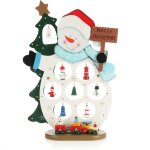Mini bonhomme de neige en bois (68 x 55 cm) - d�coration bijou - stand avec de nombreux ornements suspendus ...
