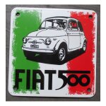 Mini plaque emaill�e fiat 500 tricolore carr� 12cm deco m�tal garage usa