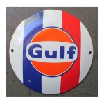 Mini plaque emaille gulf bleu blanc rouge ronde 12cm motor oil deco garage huile