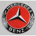 Mini plaque emaille mercedes ronde rouge tour noir auto tole email pub garage