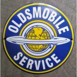 Mini plaque emaille oldsmobile service bleu 12cm tole email usa