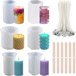Moule bougie silicone, 6 pices moule en silicone pour bougie, 3d diy moules a bougies en silicone, 6 ...