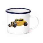 Mug email hot rod highboy jaune tasse emaill�e 2 logos