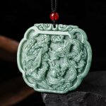 Paire de colliers pendentifs dragon et phnix en jade emeraude naturel, breloques en jade vert, bijoux ...