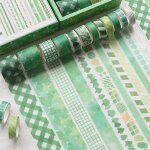 Papier washi 12 rouleaux / boîte, arbres verts frais et grilles, autocollants de bande décorative pour ... Papier washi 12 rouleaux / boîte, arbres verts frais et grilles, autocollants de bande décorative pour ...
