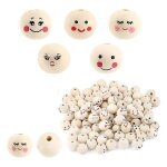 Paquet de 100 perles en bois avec visage, boules en bois de 20 mm avec trou pour l'enfilage, t�tes en ...