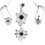 Parure saphir bleu. pendentif + chaine, bague, boucles d'oreille argent 925. .