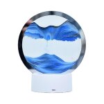 Paysage naturel sable coulant image art sablier, verre transparent rond color peinture bleu