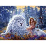 Peinture de diamant grand lion gris et f�e, broderie compl�te en point de croix, perles carr�es ou rondes, ...