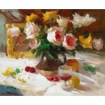 Peinture a l'huile sur toile abstraite de fleurs dans un vase de grande taille, affiche d'orchid�e minimaliste ...