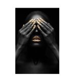 Peinture a l'huile sur toile de femme nue, main noire et lvre dore, affiches et imprims, tableau d'art ...