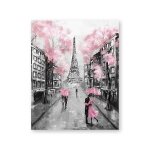 Peinture a l'huile de ville de paris imprim eiffel, tour avec parapluie, affiche murale 40 * 40cm