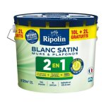 Peinture murs et plafonds 2 en 1 blanc satin ripolin 10l + 2l gratuits