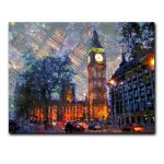 Peinture murale moderne sur toile avec vision nocturne londonienne, paysage de ville de londres, peinture ...