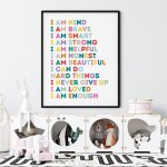 Peinture sur toile d'art mural pour enfants, affiches imprimes colores, je suis gentil, je suis assez, ...