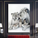Peinture sur toile avec la famille happy lion, affiche murale, images dcoratives sans cadre?40x40cm
