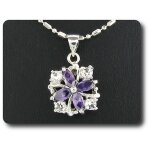 Pendentif amethyste 4x6 mm plaqu� or blanc 18 k + chaine.