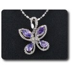 Pendentif amethyste 4x7 mm plaqu or blanc 18 k + chaine.
