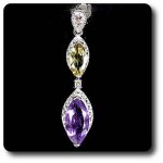 Pendentif amethyste citrine & topaze blanche argent 925 + plaqu� or blanc 14 k.