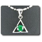 Pendentif emeraude 5 mm plaqu or blanc 18 k + chaine.
