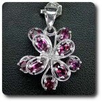 Pendentif grenat rhodolite rose argent 925 + plaqu� or blanc 14 k.