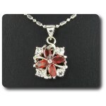 Pendentif rubis 4x6 mm plaqu or blanc 18 k + chaine.