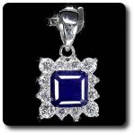 Pendentif saphir bleu argent 925 + plaqué or blanc 14 k. Pendentif saphir bleu argent 925 + plaqué or blanc 14 k.