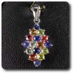 Pendentif saphir multicolore argent 925 + plaqué or blanc 14 k. Pendentif saphir multicolore argent 925 + plaqué or blanc 14 k.