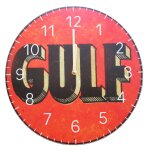 Pendule logo gulf noir sur fond orange en bois mdf 30cm horloge ronde