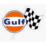 Petit sticker gulf orange et drapeau a droite damier 10cm autocollant huile