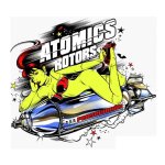 Petit sticker pin up sur bombe atomics rotors dv 13 x 8 cm autocollant