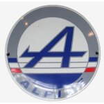 Petite plaque emaill�e alpine logo bleu et gris 12cm t�le emaill�e bomb�e
