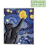 Pin's pins chat noir dans le tableau la nuit etoile de vincent van gogh (rf 2)