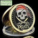 Pirate corsaire tte de mort - pice mdaille commmorative plaque or